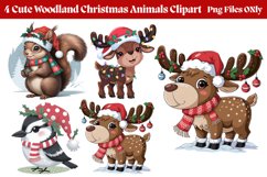 Cute Woodland Christmas Animals Clipart PNG Product Image 1
