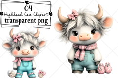 Whimsical Funny Festive Highland Cow Clipart Watercolor PNG Product Image 1