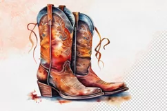 Western Flowers Boots Watercolor PNG Clipart Product Image 12