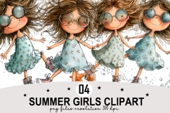 Summer Girls Clipart Watercolor Clipart png Product Image 1