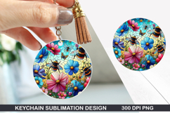 Flower Keychain Sublimation - Summer Keychain PNG Design Product Image 1