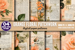 Orange Floral Patchwork Collages Sheets Digital Paper PNG Product Image 1