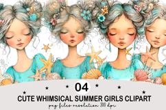 Whimsical Summer Girls Clipart Watercolor png Product Image 1