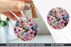 Flower Keychain Sublimation - Spring Keychain PNG Design Product Image 1