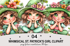 Whimsical St. Patrick's Girl Clipart Watercolor png Product Image 1