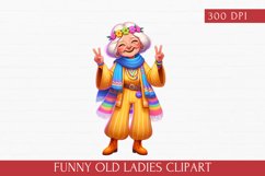 Funny Old Ladies Clipart, Watercolor Old Woman sublimation Product Image 1