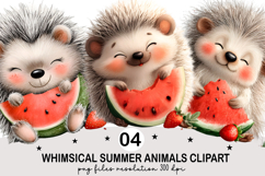 Whimsical Summer Animals Clipart Watercolor png Product Image 1