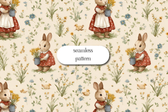 Vintage Bunny Floral Seamless Pattern Cottagecore Art Product Image 1