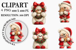 Whimsical Christmas Teddy Bear Clipart Watercolor PNG Product Image 1