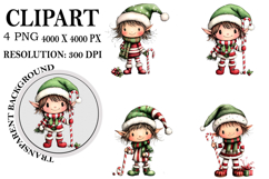 Christmas Elf Clipart, Funny Elf Clip Art Watercolor PNG Product Image 1