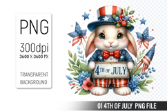 4th Of July Bunny Sublimation Clipart PNG Design Product Image 1