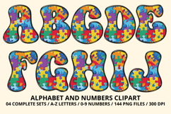 Autism Awareness Doodle Letters Puzzle Piece Alphabet PNG Product Image 2