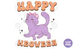 Coquette Pink Halloween Cat Girly Pumpkin Meoween DTF PNG Product Image 1