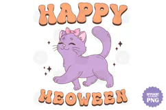 Coquette Pink Halloween Cat Girly Pumpkin Meoween DTF PNG Product Image 1