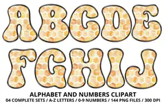 Honey bee Alphabet png clipart, honey bee letters doodle Product Image 2