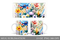 Flowers Mug Sublimation. Summer Mug Wrap Design Product Image 1