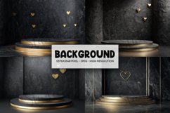 Black Marble Gold Heart Podium Background Product Image 1