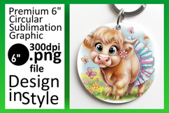Whimsical Circle PNG Sublimation Design , Cute Cow Product Image 1