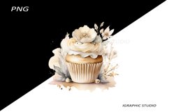 Gold Flowers Cupcake Clipart Product Image 1