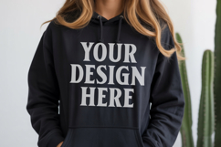 Black Gildan 18500 Hoodie Sweatshirt Mockup, Unisex Hoodie M Product Image 1