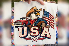 USA Cowboy Eagle PNG, Patriotic Western Bald Eagle Shirt Product Image 1