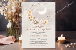 Neutral boho rusty floral moon and back Baby Invite ZB61 Product Image 3