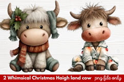2 Whimsical Christmas Highland Cow Clipart | Cute Festive Product Image 1