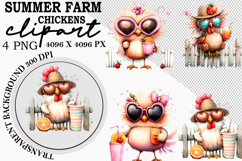 Summer Farm Chickens Clipart Watercolor PNG Product Image 1