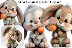 Whimsical Bunny Easter Clipart, Watercolor Easter Bunny PNG Product Image 1