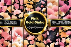 Pink Gold Ginko Seamless Digital Papers, Leaves Pattern Product Image 1