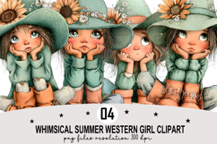 Whimsical Summer Western Girl Clipart Watercolor png Product Image 1