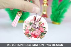 Bunny Round Keychain, Bunny Flowers Keychain Design Product Image 1