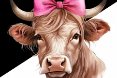 Cow with Pink Bow: Farm Animal Sublimation Design Product Image 3