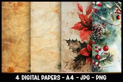 4 Vintage Christmas Floral Digital Papers I Junk Journal Product Image 1