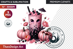 Gothic Halloween Drinks Pink and Black Sublimation clipart Product Image 1
