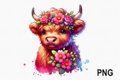Cow And Flowers Sublimation - Cow Flowers Clipart PNG Design Product Image 1