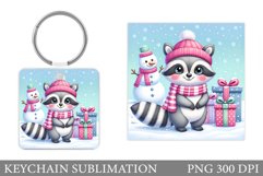 Cute Raccoon Keychain Design. Raccoon Christmas Keychain Product Image 1