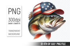 4th of July Fish Clipart PNG, Fish illustration for crafts Product Image 1