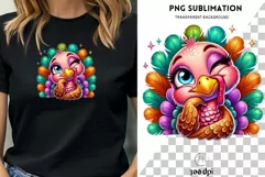 Colorful Watercolor Turkey PNG, Glitter Fall Turkey Design Product Image 1