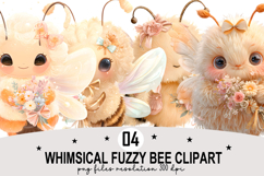 Whimsical Fuzzy Bee Clipart Watercolor PNG Product Image 1