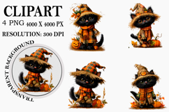 Halloween Black Cat Clipart Watercolor PNG Product Image 1
