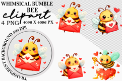Watercolor Valentine Bumble Bee Clipart png Product Image 1