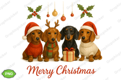 Christmas Dachshund Dogs PNG, Merry Christmas PNG, Santa PNG Product Image 3