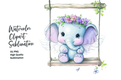 Cute elephant sitting in wooden swing clipart png Product Image 1