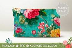 Blue Cosmetic Bag Print, Art Flowers Cosmetic Bag Design Product Image 1