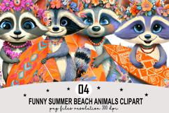 Funny Summer Beach Animals Clipart Watercolor PNG Product Image 1