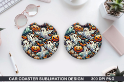 Ghost Car Coaster Sublimation| Halloween Coaster PNG Design Product Image 1