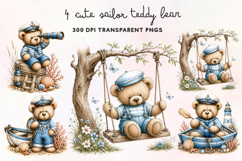Cute Sailor Teddy Bear Clipart PNG Product Image 1