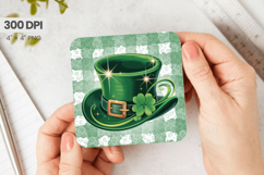 Green Leprechaun Hat with Shamrock Square Coaster PNG Sublim Product Image 1