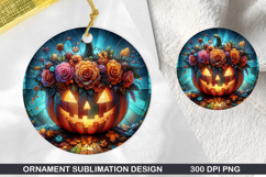 Pumpkin Stained Glass Ornament PNG, Digital Download File Product Image 1